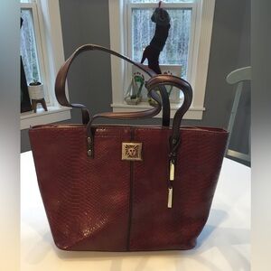 Anne Klein faux crocodile burgundy purse